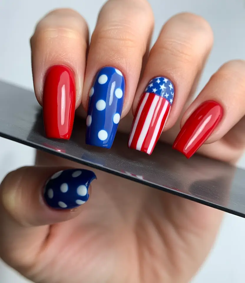 4 of july nails designs ideas 2025+Classic Americana with a Modern Pop