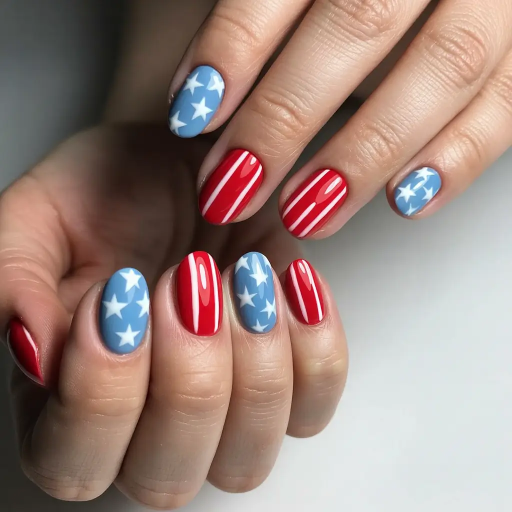 4 of july nails designs ideas 2025+Stars and Stripes Remix