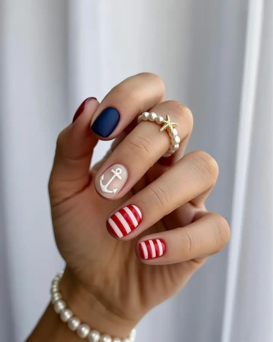 4 of july nails designs ideas 2025+Nautical But Make It Summer Chic