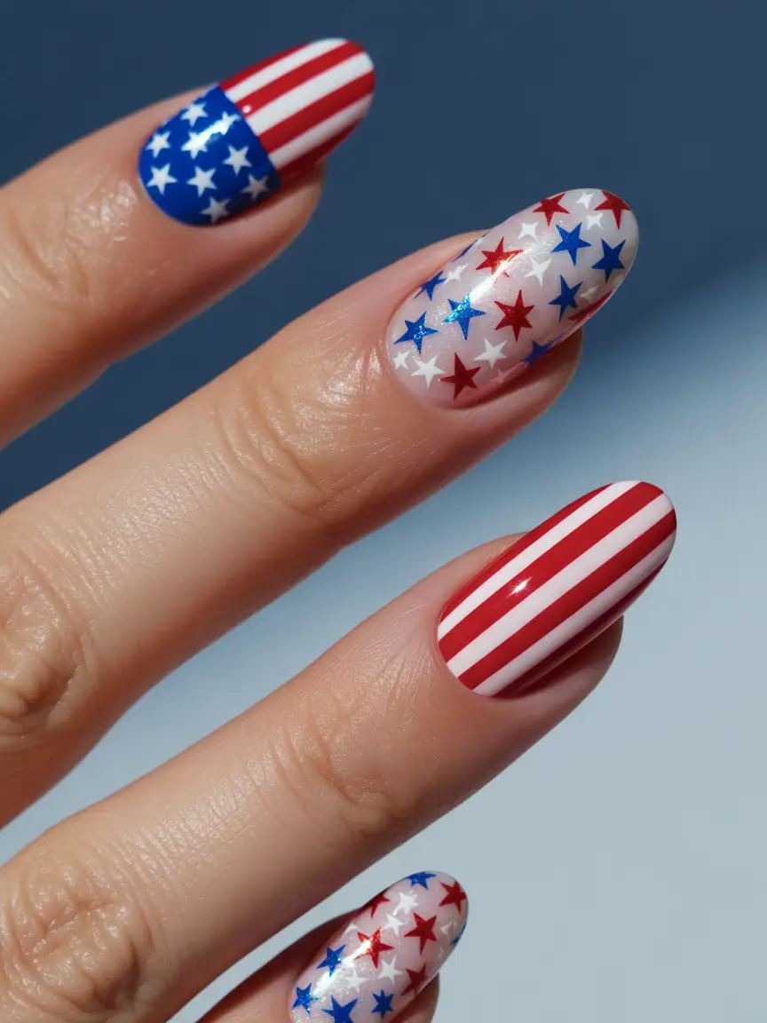 4 of july nails designs ideas 2025+Freedom & Firecracker Stars