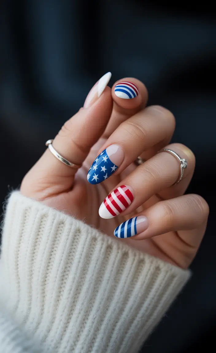 4 of july nails designs ideas 2025 Striking Modern Minimal With a Patriotic Twist