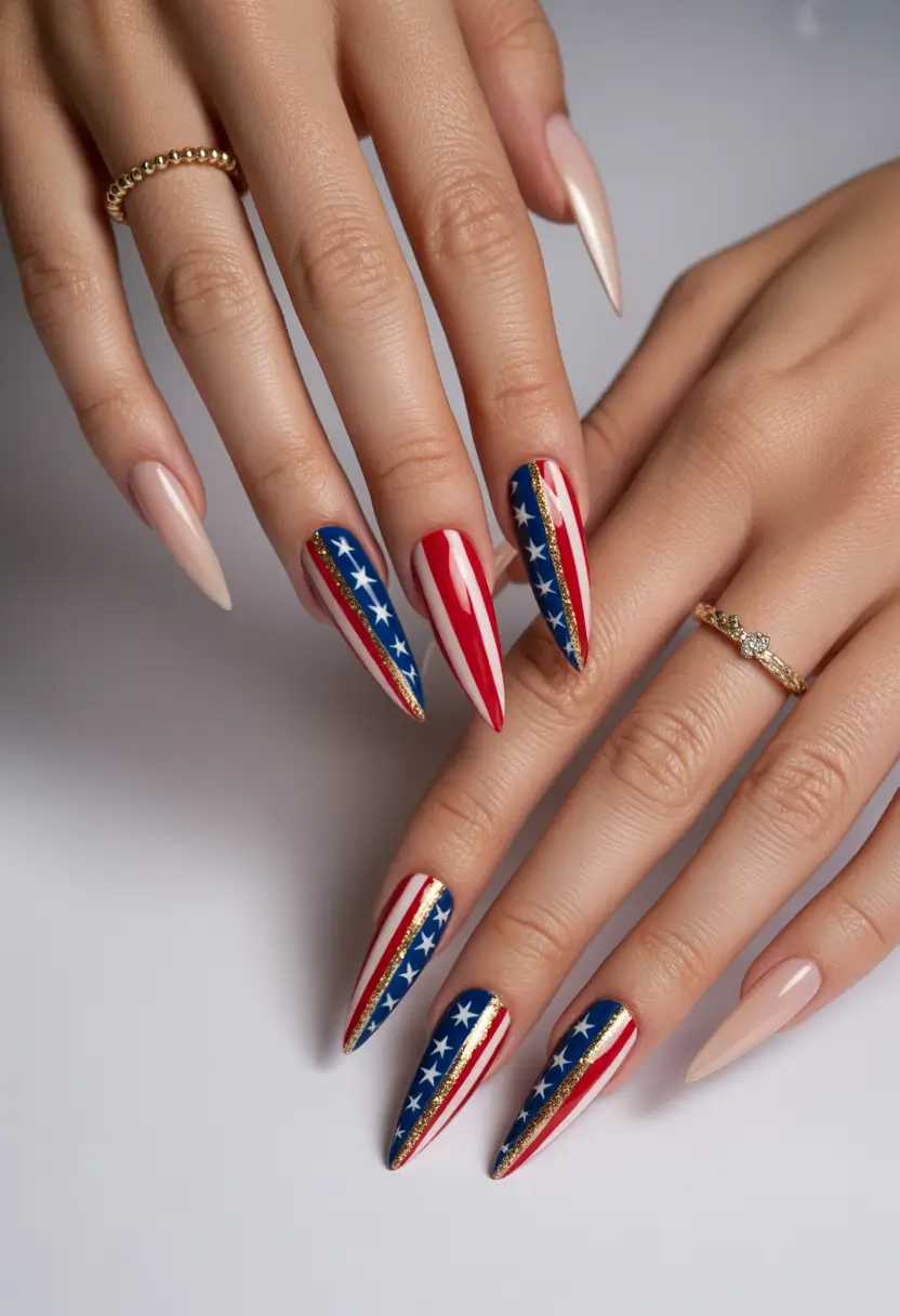 4 of july nails designs ideas 2025 Patriotic Chic With a Luxe Edge