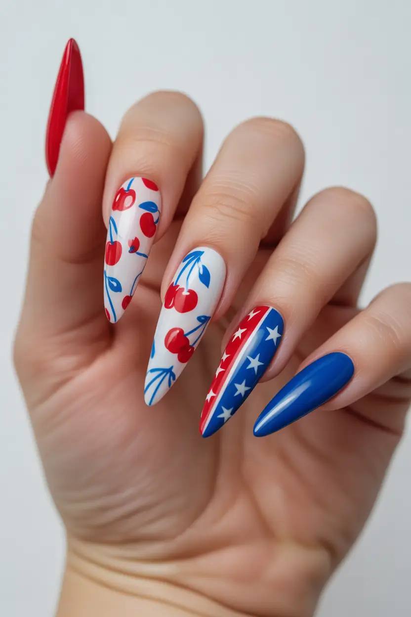 4 of july nails designs ideas 2025 Cherry-Pop Americana