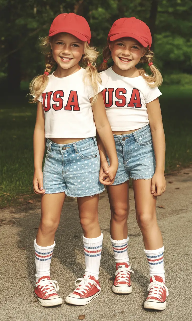 4 of july outfits ideas 2025 Stars-Stripes-Retro-Twins-Energy