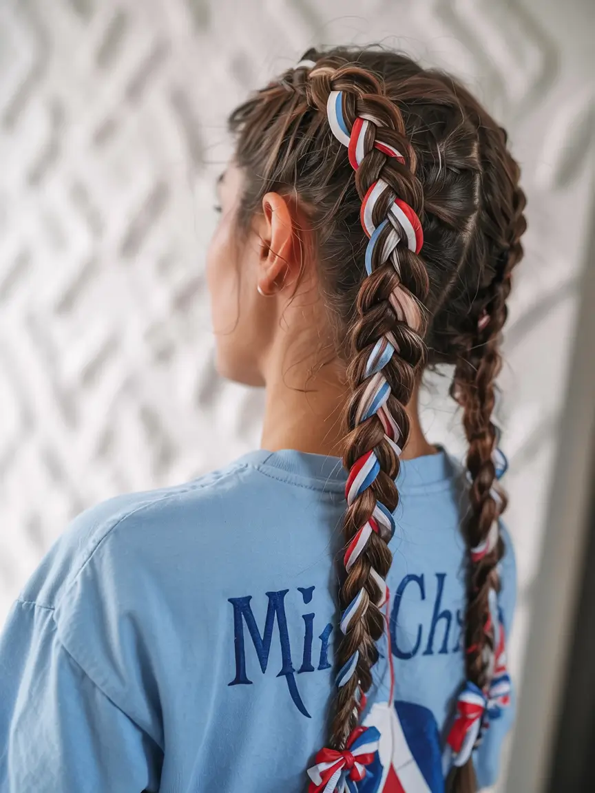 4th of july hairstyles ideas 2025 Ribbon-Laced Boxer Braids