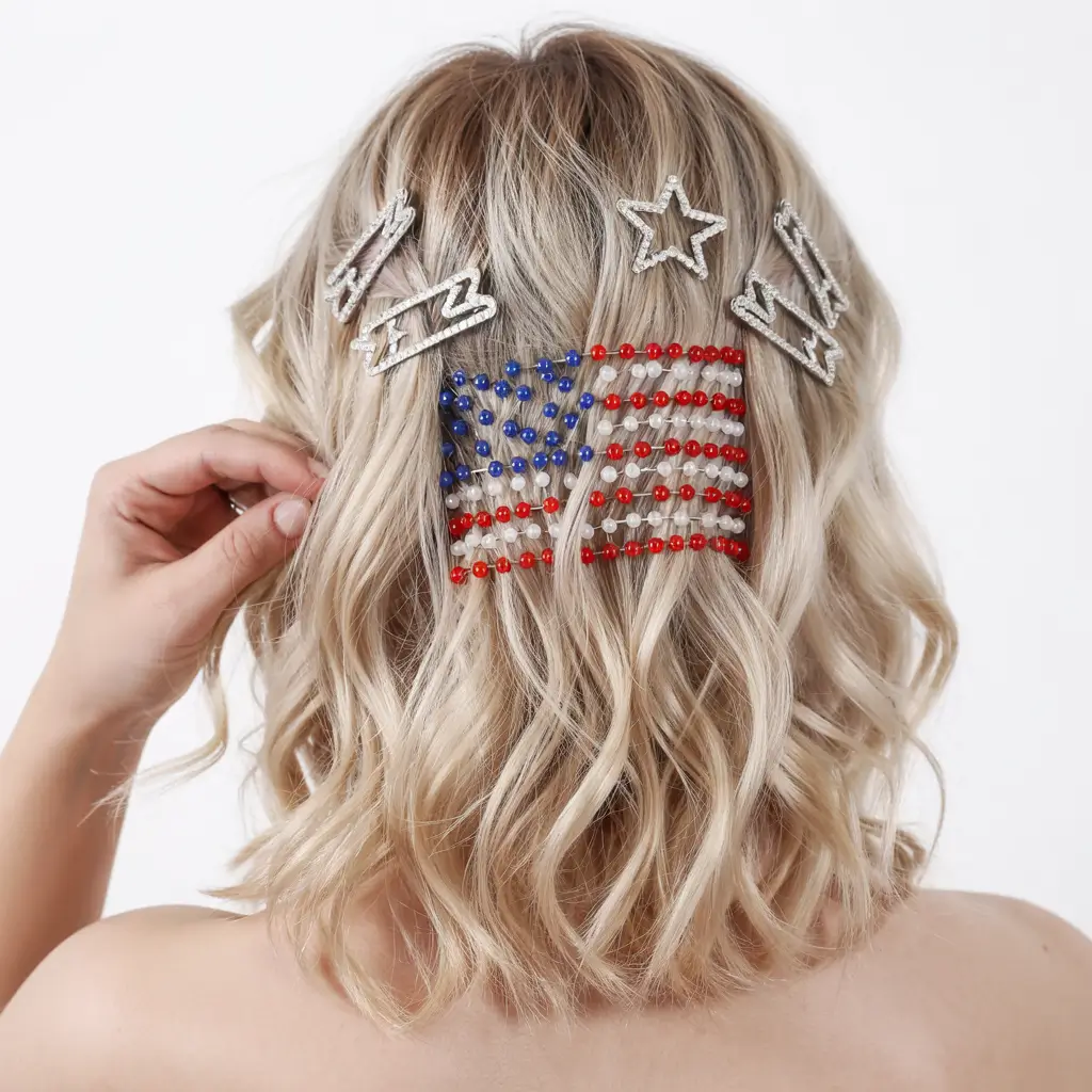 4th of july hairstyles ideas 2025 Flag Beaded Glam Clips