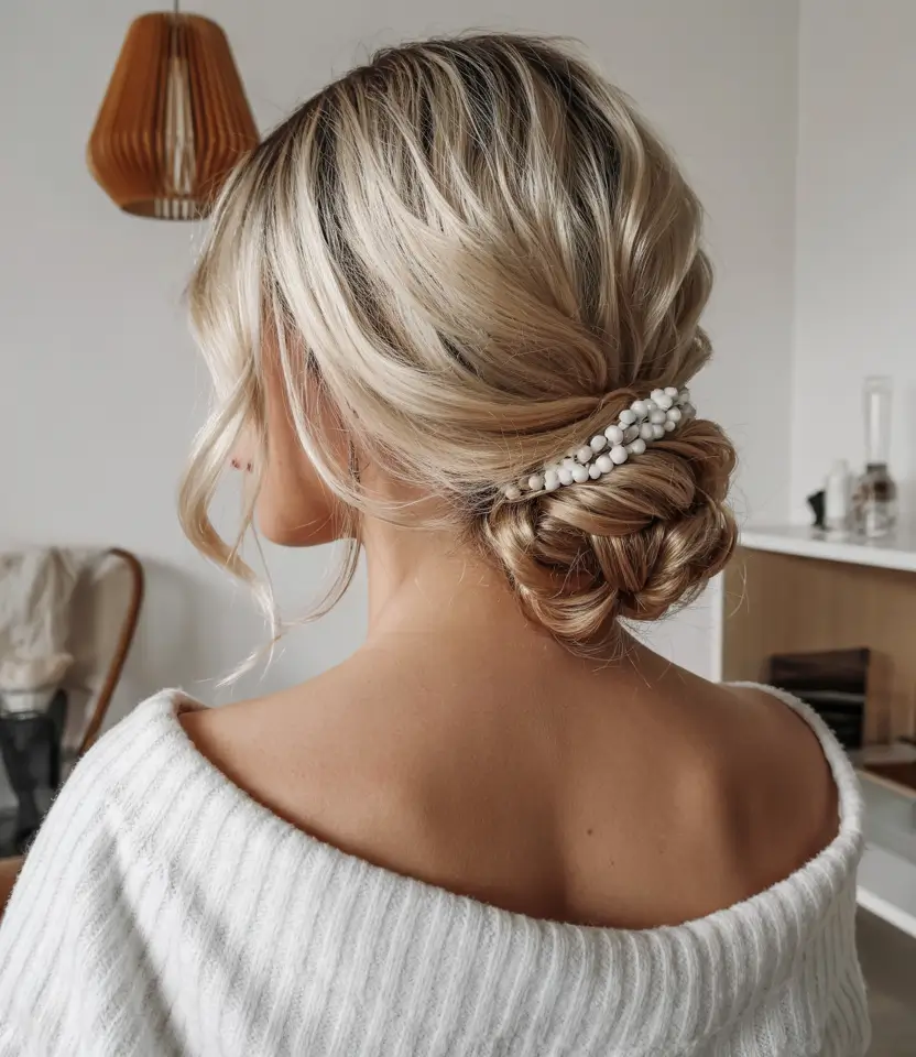4th of july hairstyles ideas 2025 Pearl-Tucked Chignon Elegance