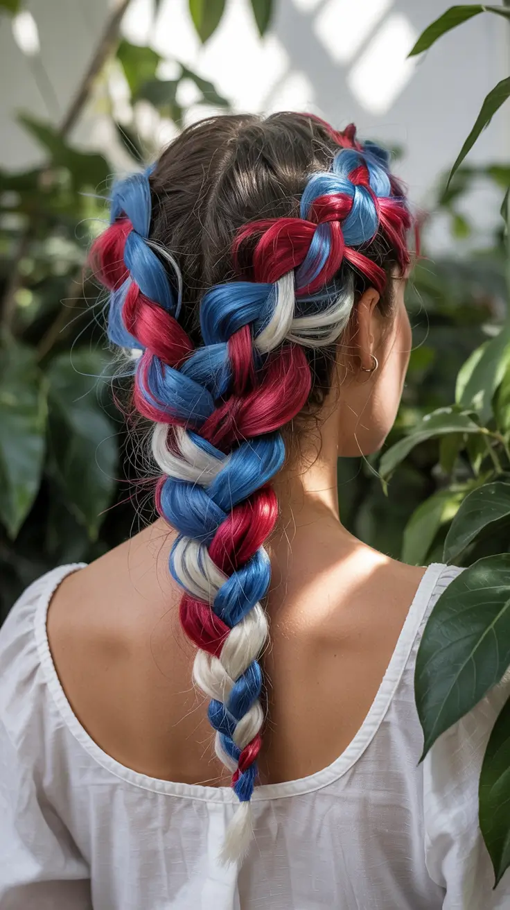 4th of july hairstyles ideas 2025 Patriotic Candy Rope Braid