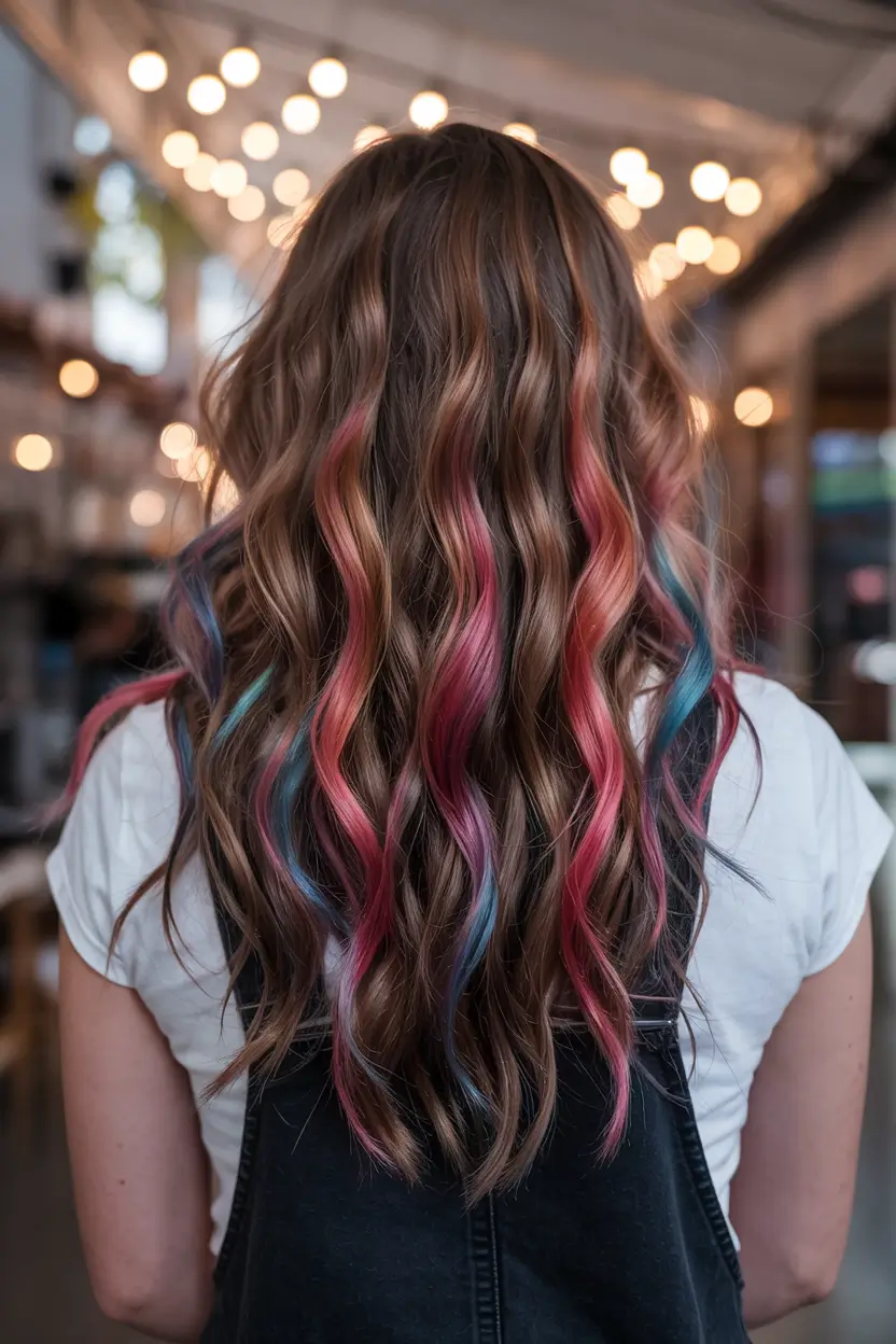 4th of july hairstyles ideas 2025 Mermaid Waves with Color Streaks