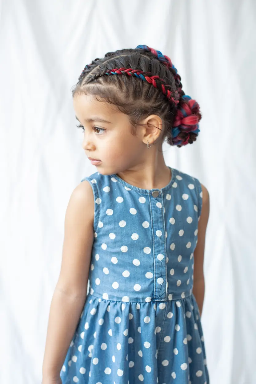 4th of july hairstyles ideas 2025 Color-Pop Braided Crown for Little Trendsetters