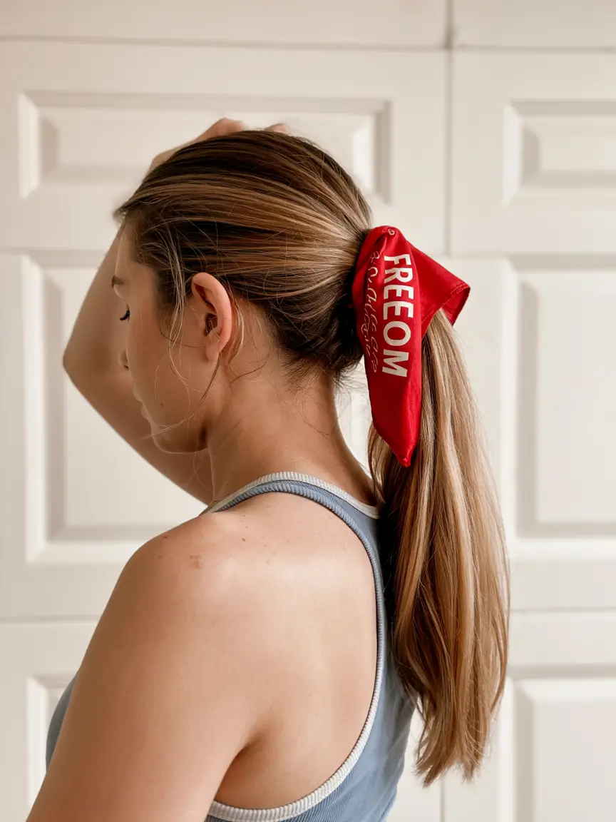 4th of july hairstyles ideas 2025 Low Ponytail with Red Statement Ribbon