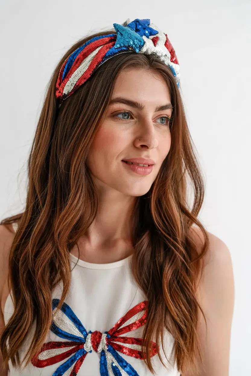 4th of july hairstyles ideas 2025 Loose Waves and a Firework-Inspired Headband