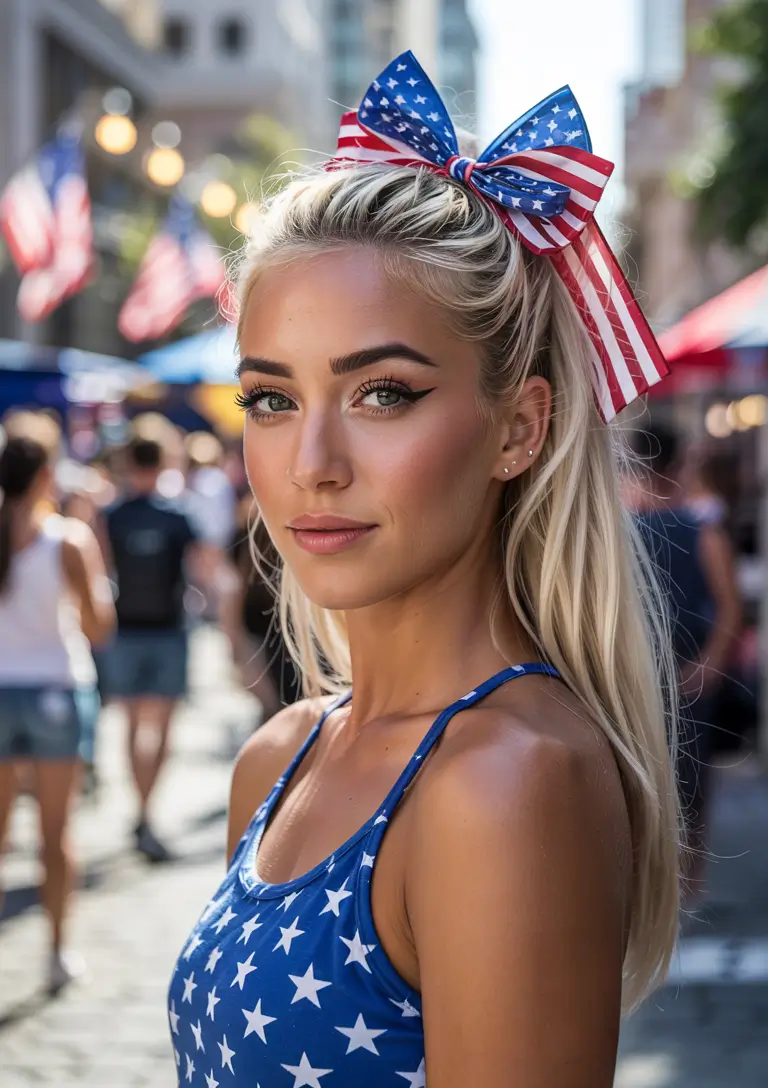4th of july hairstyles ideas 2025 All-American Bow Babe