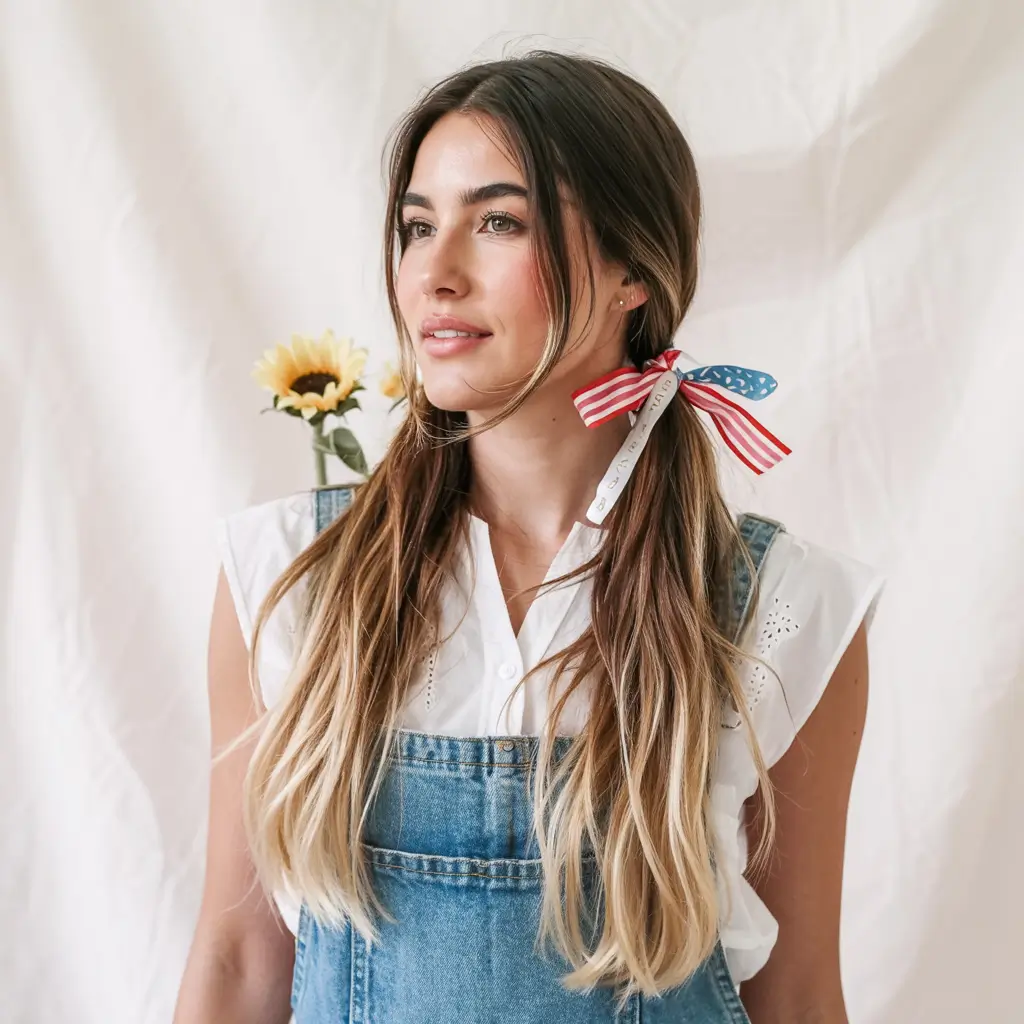4th of july hairstyles ideas 2025 Low Pigtails with Americana Flair