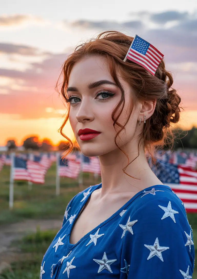 4th of july hairstyles ideas 2025 Twisted Firework Updo
