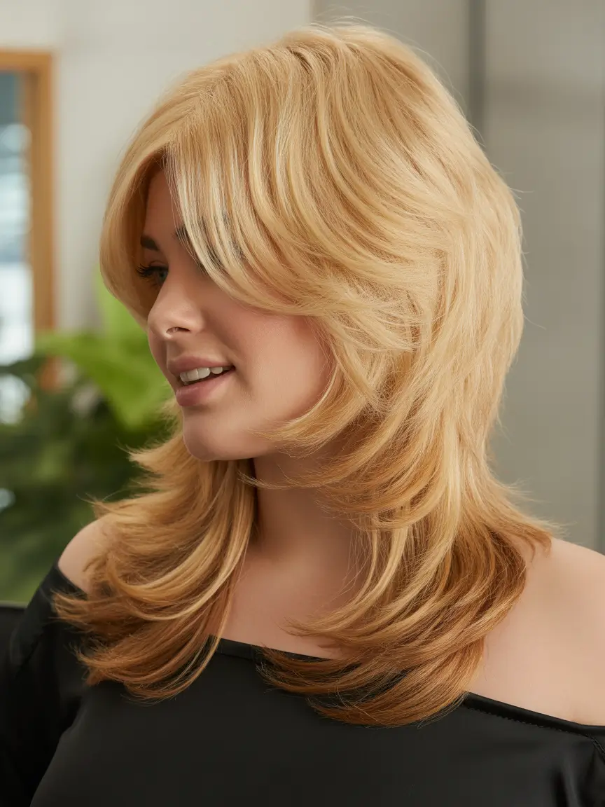 August hair color Butterfly Layers in Soft Gold