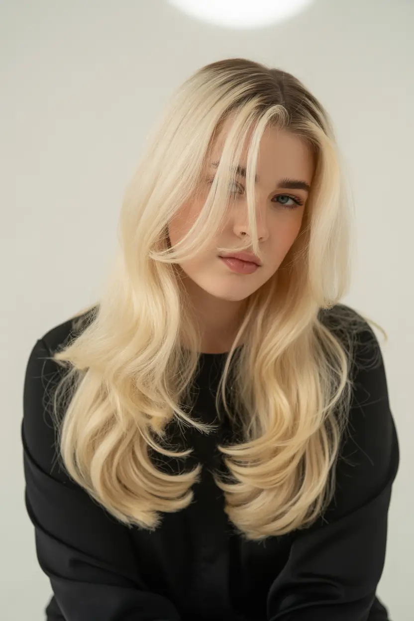 August hair color Feathered Platinum Layers with Face-Framing Fringe