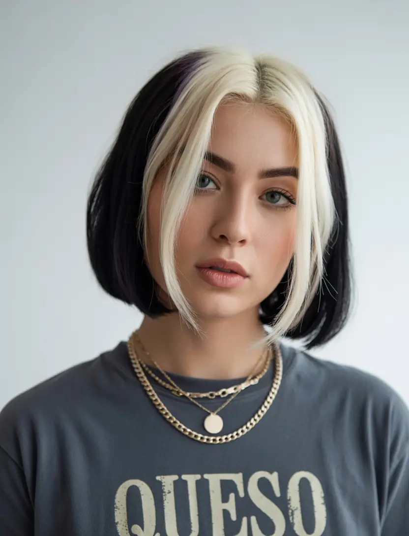 August hair color Monochrome Split-Dye Bob with Blonde Money Piece