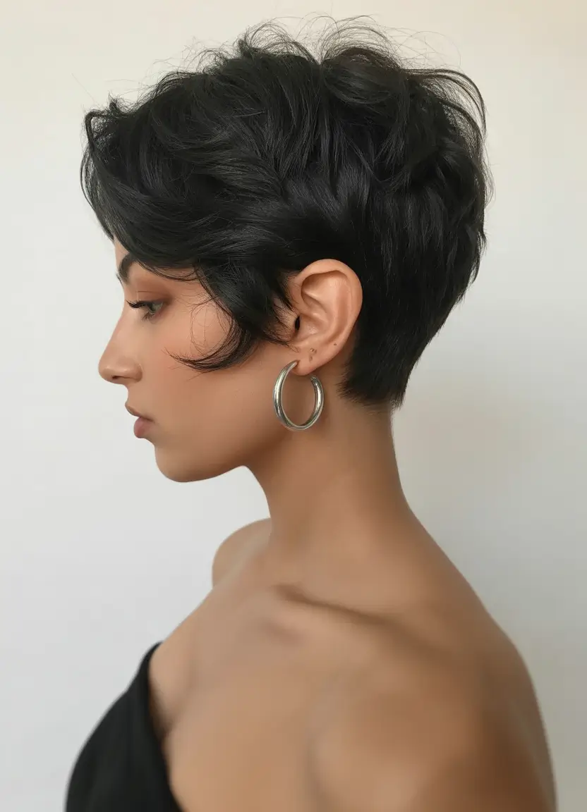 August hair color Choppy Brunette Pixie with Long Top Layers