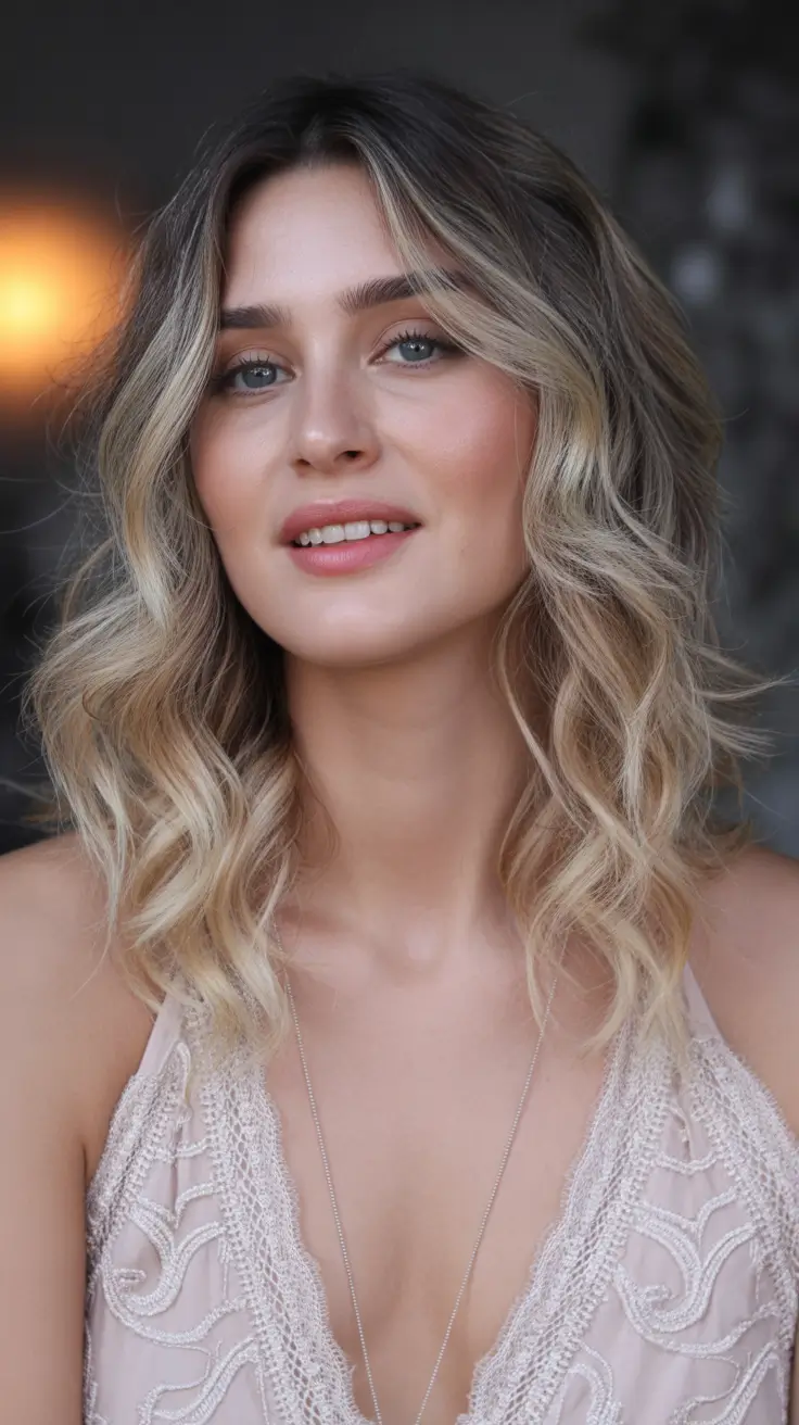 August hair color Beach Blonde Lob with Smudged Roots