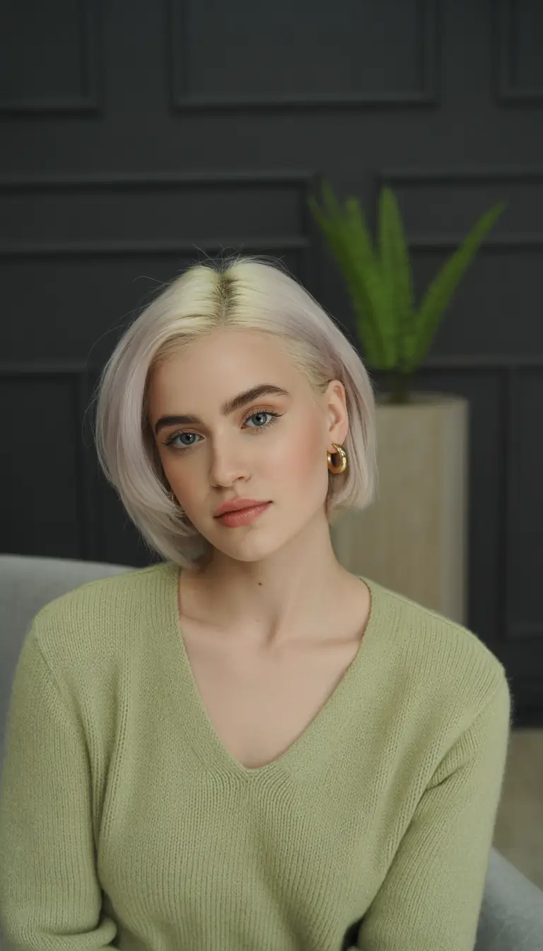 August hair color Pearl-Platinum Bob with Cool Energy