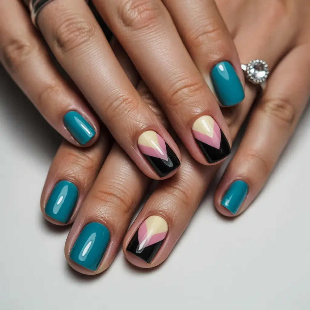 Retro-Chevron-Meets-Coastal-Blue+August-Nails-Color-Ideas-2025