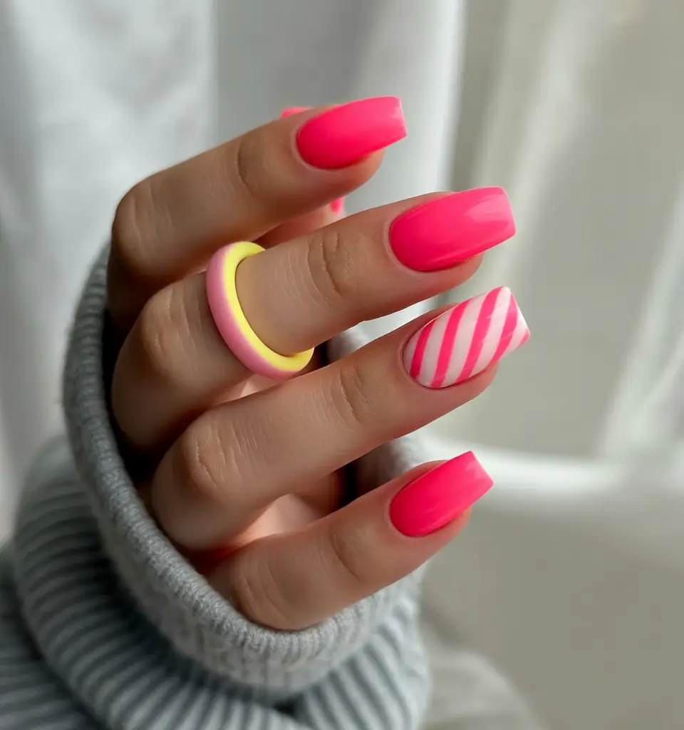 August nails color Candy Stripe Neon Pop
