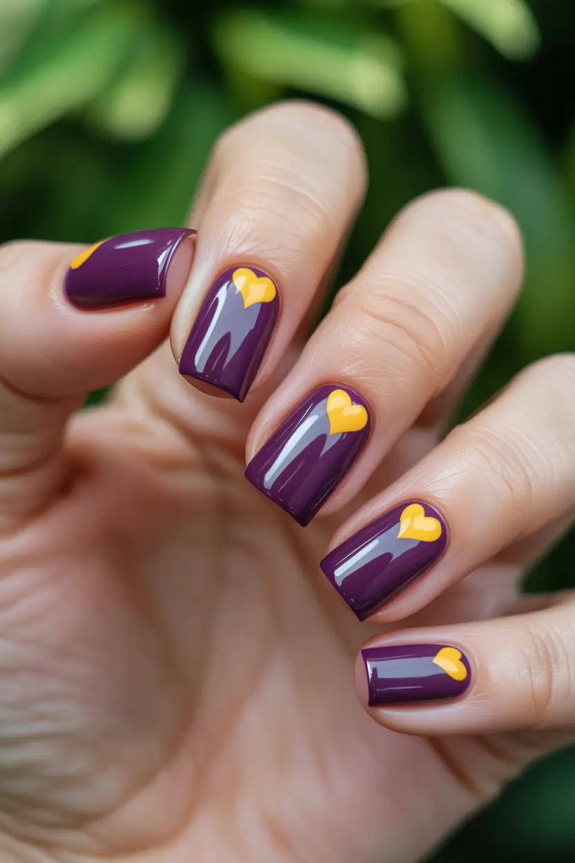 August Nails Design – Plum Hearts & Gloss Vibes