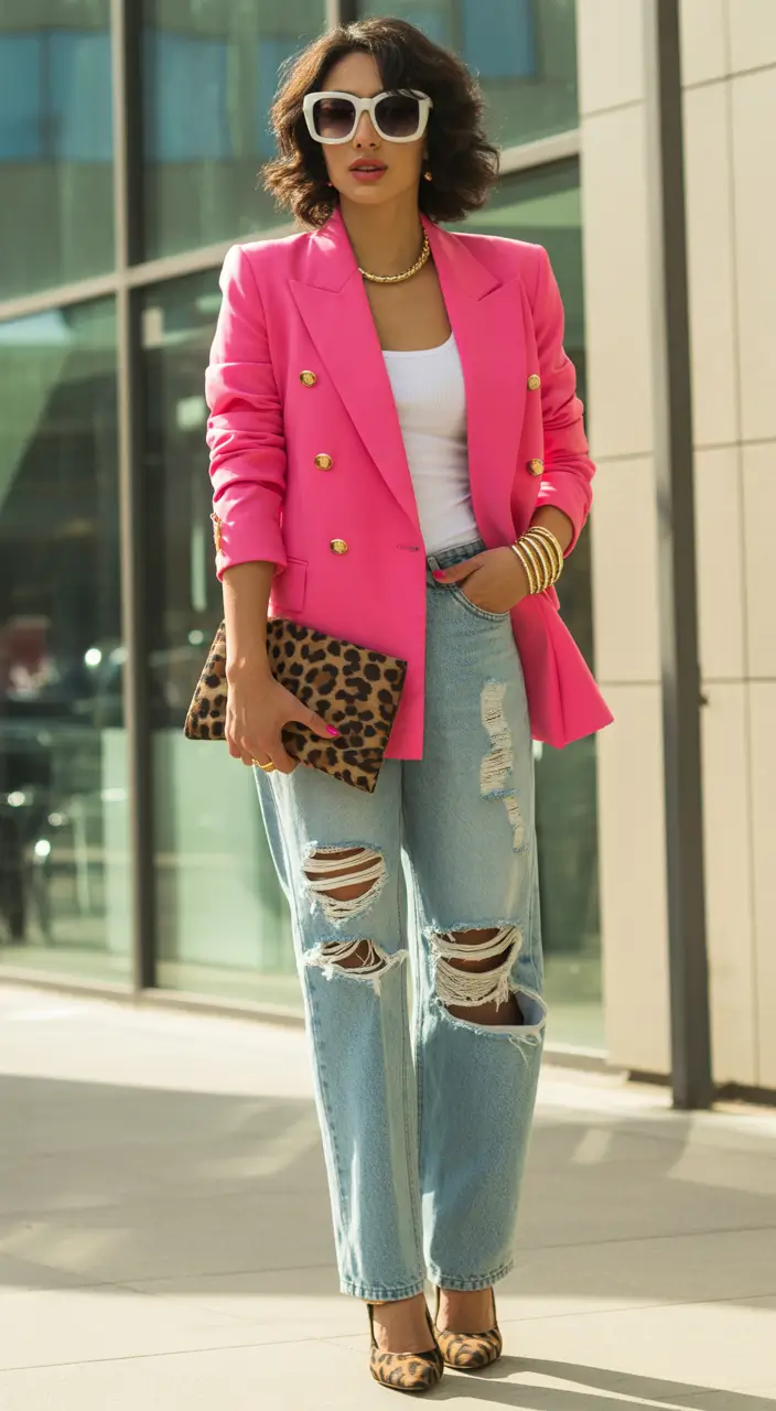 August outfits Bold Blazer & Leopard Print Power