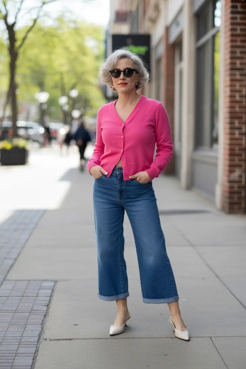 August outfits Power Pink With Denim Ease