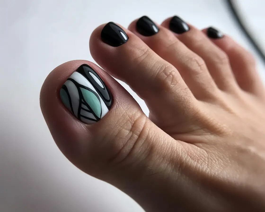 August toe nails+Graphic Cool With Monochrome and Mint