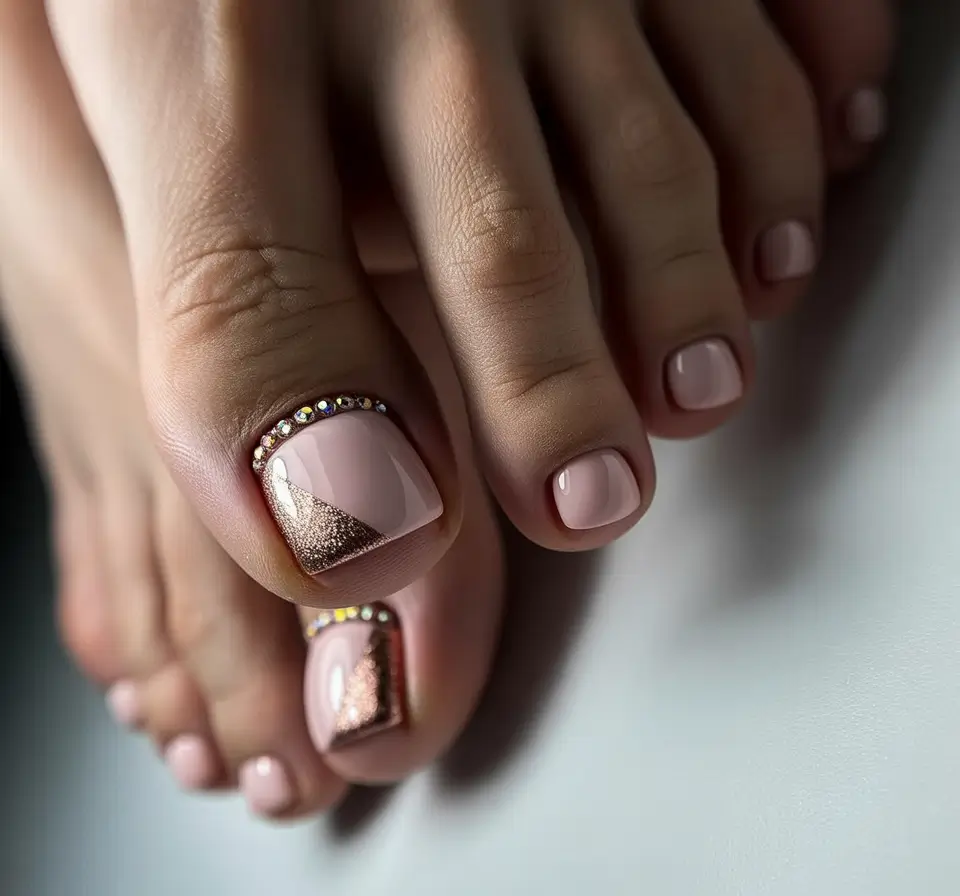 August toe nails+Soft Nude with Glitter Angles & Crystals