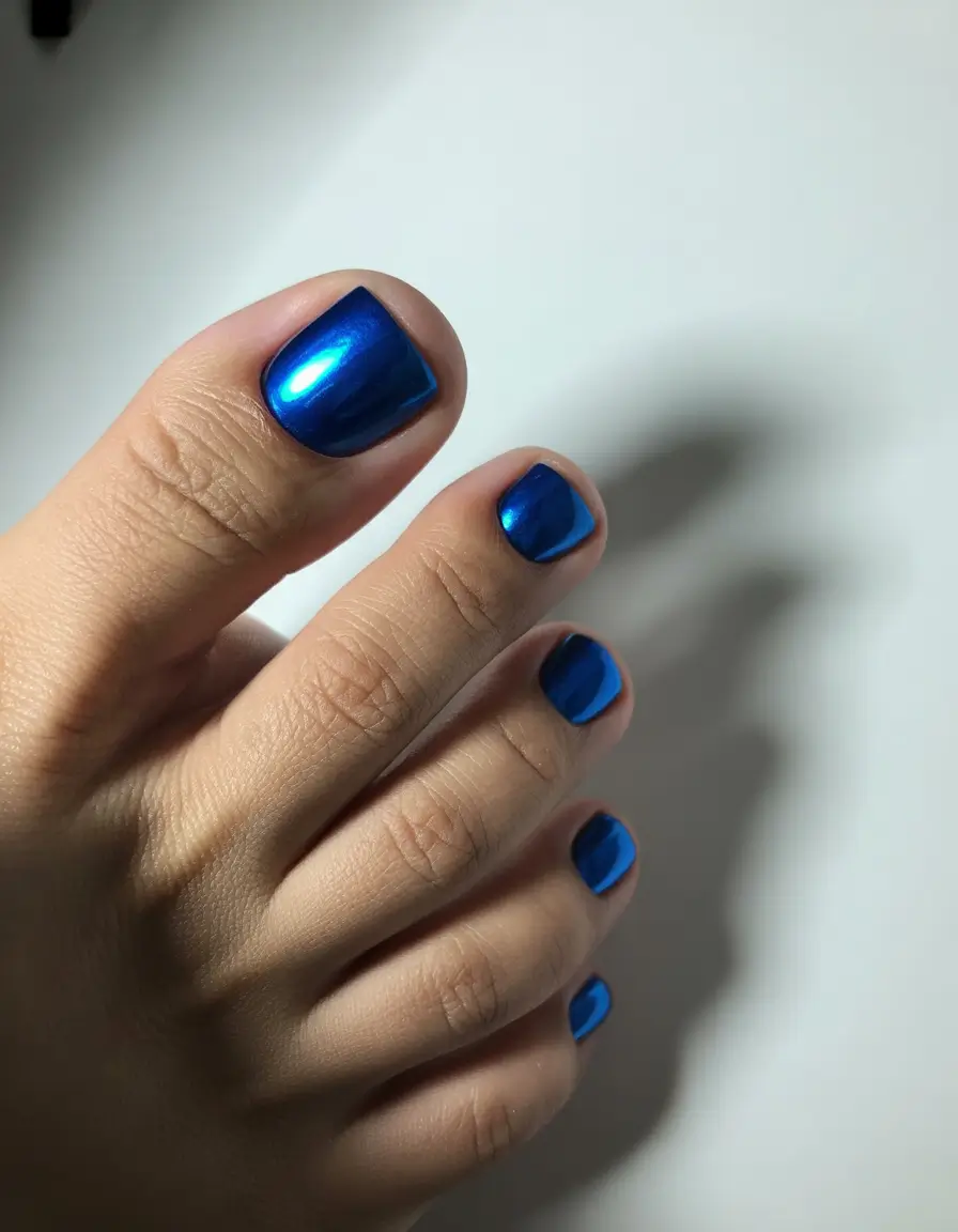 August toe nails+Chrome-Blue Siren Shine