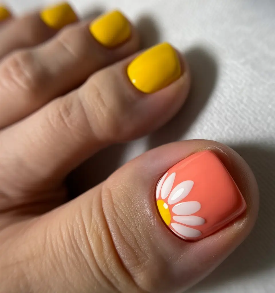 Daisy Bloom Accent+August Toe Nails Ideas 2025
