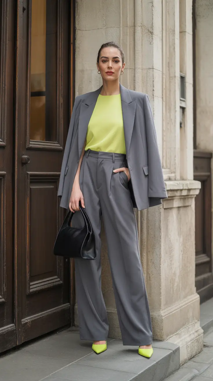 autumn outfits ideas 2025 Muted Neon and Tailored Storm