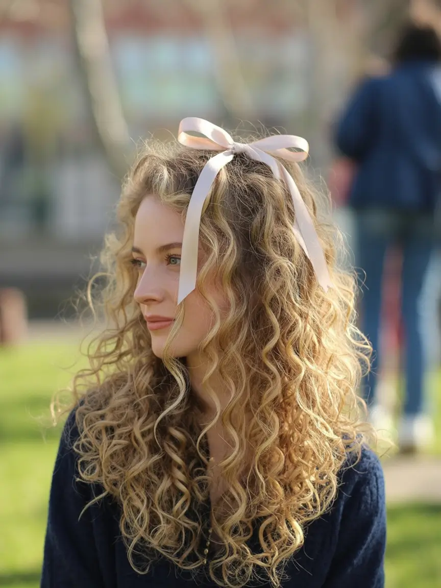 back to school hairstyles - fresh ideas 2025 Curly Ribbon Crown