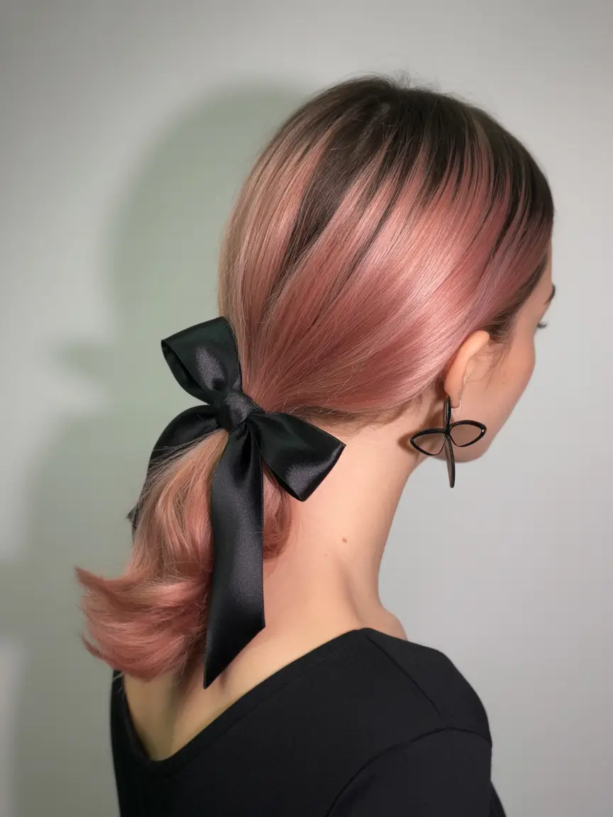 back to school hairstyles - fresh ideas 2025 Peachy Polished Lob with Ribbon Tie