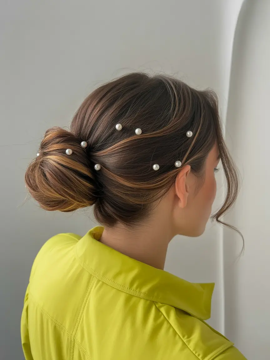 back to school hairstyles - fresh ideas 2025+Classic Bun with Pearl Drama