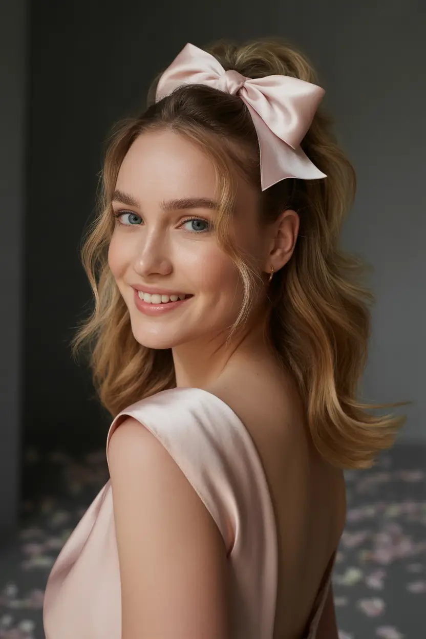 back to school hairstyles - fresh ideas 2025+Curls with a Statement Bow