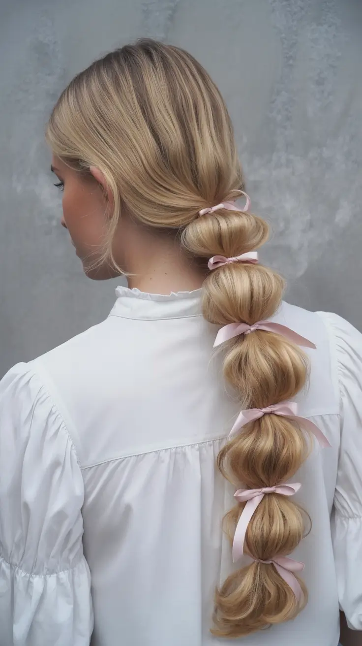 back to school hairstyles - fresh ideas 2025 Bubble Ponytail with Satin Bows