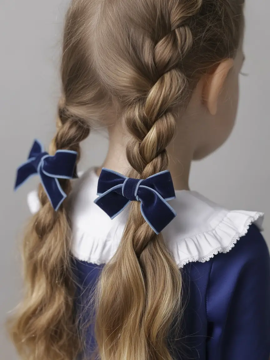 back to school hairstyles - fresh ideas 2025 Classic Dutch Braids with Velvet Bows