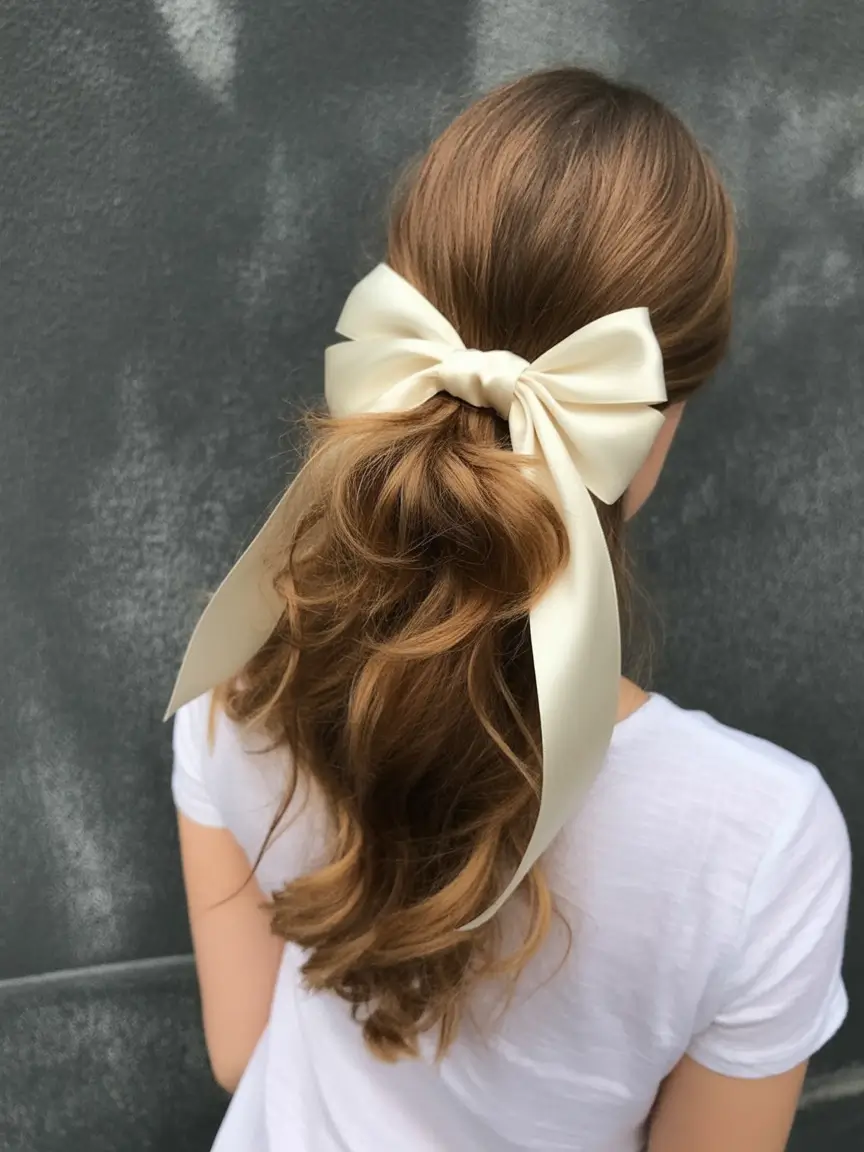 back to school hairstyles - fresh ideas 2025 Soft Ponytail with Oversized Satin Bow