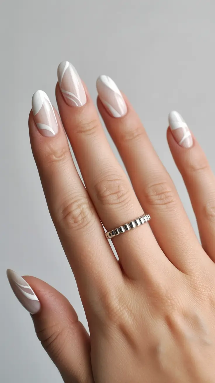 back to school nails simple ideas 2025 Whispery White Abstracts