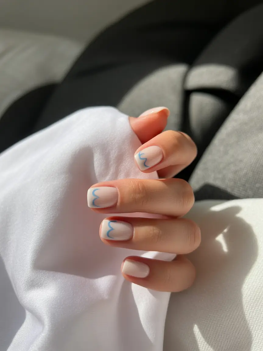 back to school nails simple ideas 2025 Wavy Blue Accent Tips