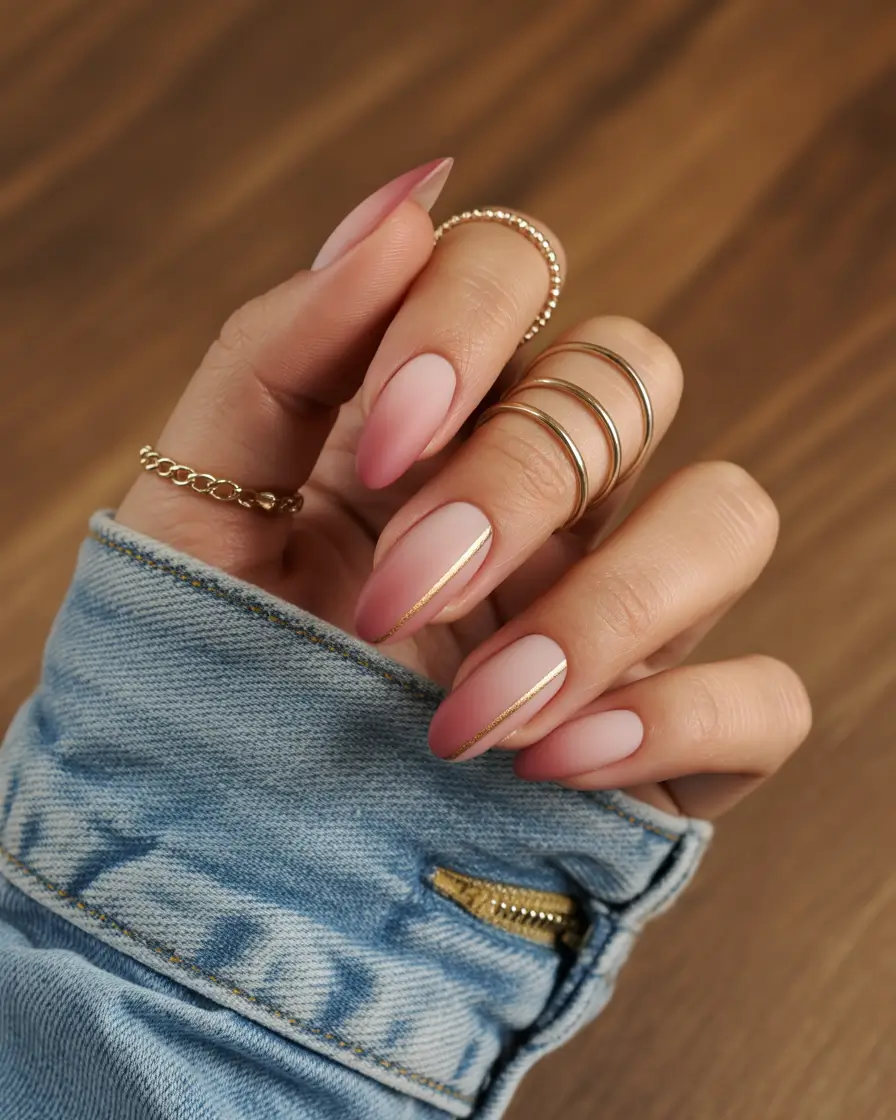 back to school nails - simple ideas 2025 Matte Blush with a Touch of Gold