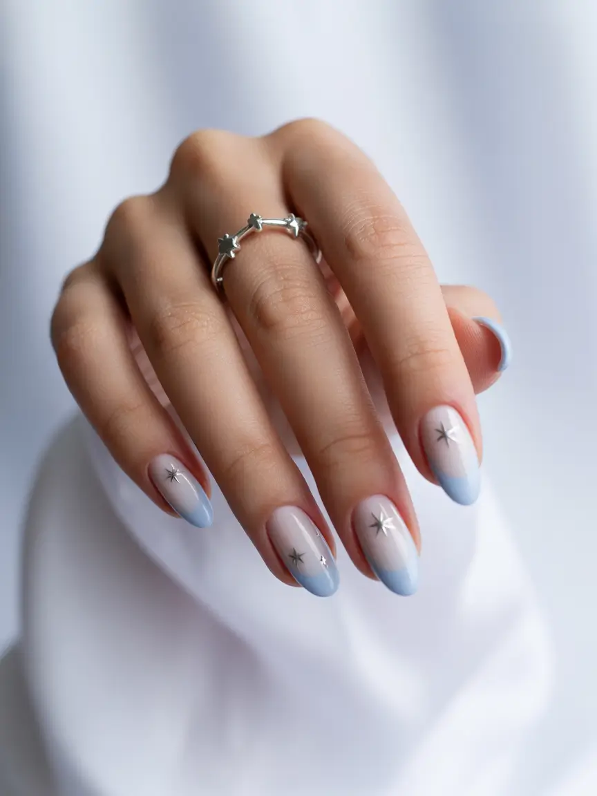 back to school nails simple ideas 2025 Starry Sky Blue Fade
