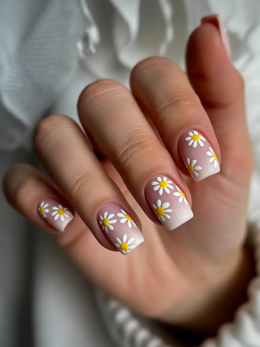 back to school nails simple ideas 2025 Daisy Pop Square Nails