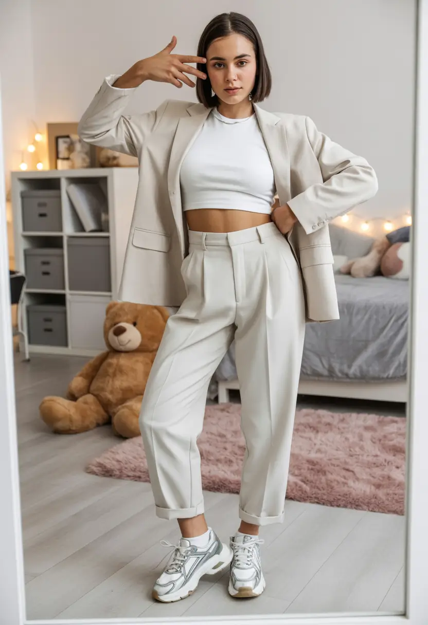 back to school outfits - cute ideas 2025+Chic Cream Co-Ord for Your Morning Hustle