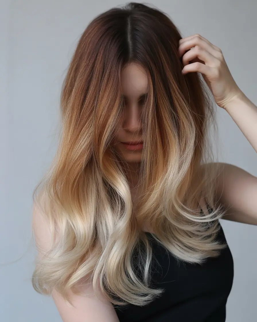 Fall hair color Buttered Caramel Fade with Full-Body Waves