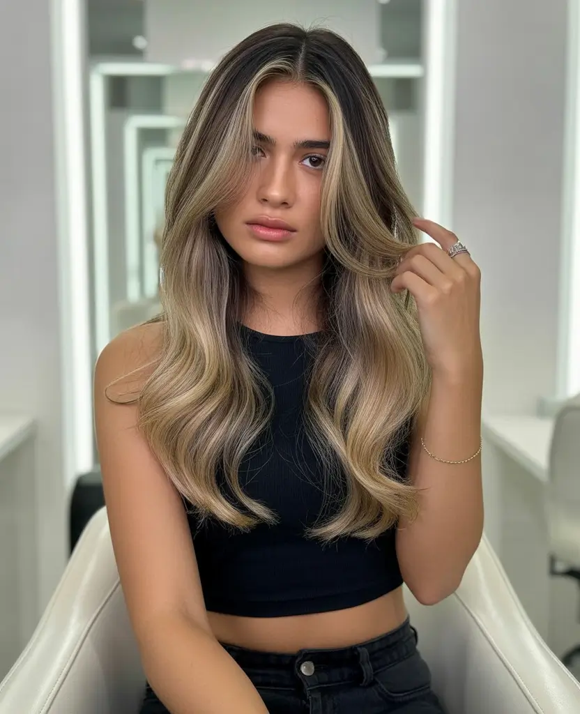 Fall hair color Hazelnut Blonde Money Piece with Ultra-Defined Contour